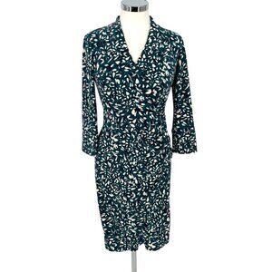 Eliza J Leaf Print Jersey Wrap Dress Teal Blue White Size 2
